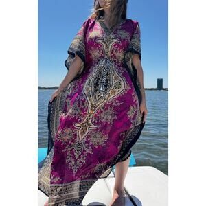 Women's Kaftan Print Kimono Stylish Loungewear, Beach Cover-Up